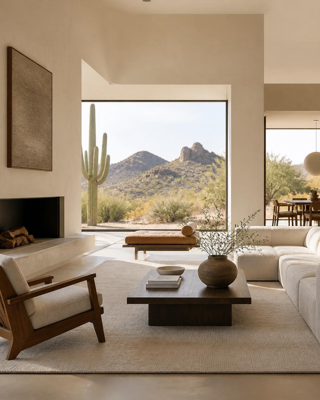 Modern desert home interior with mountain views in Scottsdale, Arizona