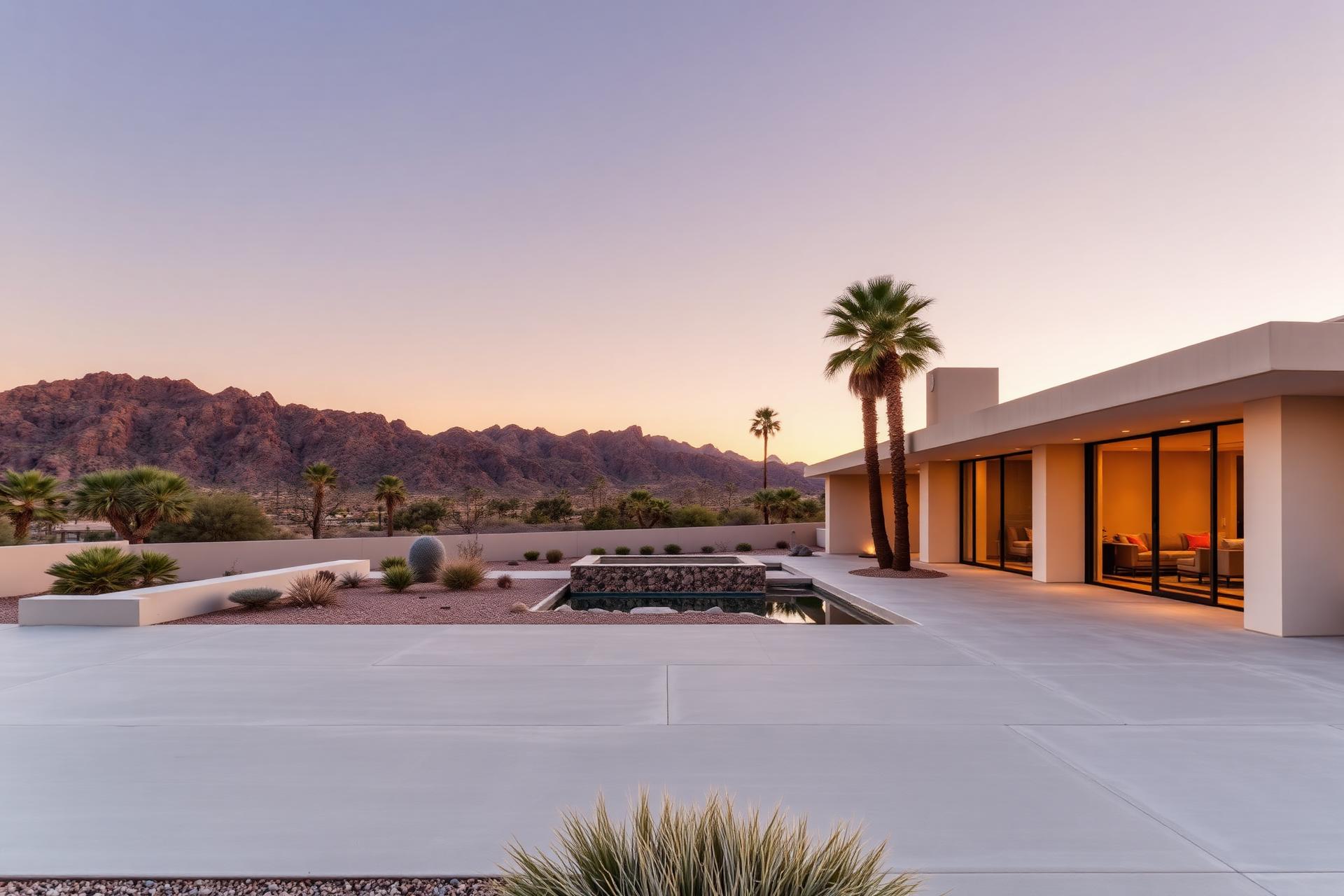 Modern luxury home in Scottsdale, Arizona at golden hour